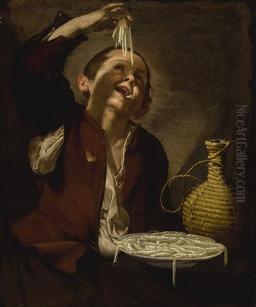 A Peasant Boy Eating Pasta - view 1