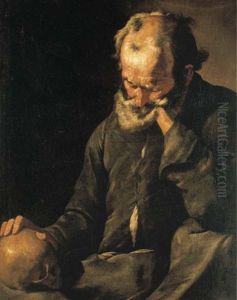 A Bearded Old Man Holding A Skull A Bearded Old Man Holding A Skull