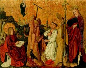 Saint John The Evangelist Writing The Revelation, Saint Jerome And Saint Margaret Of Antioch, A Male Cleric And A Nun