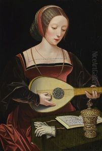 A Young Lady Playing A Lute A Young Lady Playing A Lute