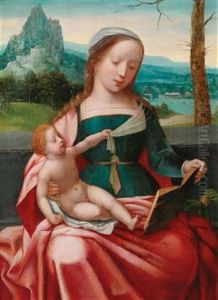 The Virgin And Child In A Landscape by Master of the Female Half Lengths