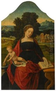 Virgin And Child In A Landscape, Together With Two Wings Depicting Male And Female Donors And Their Children With Saints Sebastian And Gertrude Of Nivelles by Master of the Female Half Lengths