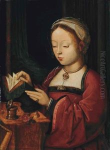 Saint Mary Magdalene Reading At A Table, With A Red Rose Before Her Saint Mary Magdalene Reading At A Table, With A Red Rose Before Her