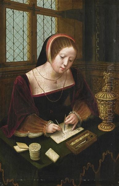 A Lady Writing At A Desk - view 1