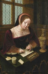 A Lady Writing At A Desk by  Master of the Female Half Lengths