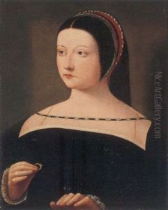 Portrait Of A Lady Wearing A Black Dress, A Headress And Holding A Ring