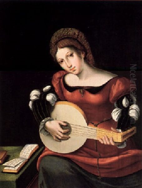 Portrait Of A Young Lady Playing A Lute - view 1