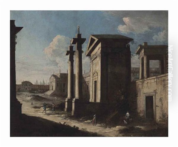 An Architectural Capriccio With Figures Conversing - view 1