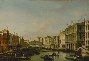 Venice, A View Of The Grand Canal Towards The Rialto Bridge by Master of the Langmatt Foundation Views