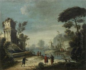 A Capriccio With Figures Fishing In A Lagoon; And A Capriccio With Figures On The Banks Of A Lagoon (2 Works) by Master of the Langmatt Foundation Views