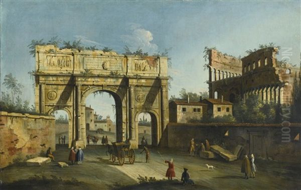 Rome, A View Of The Arch Of Constantine And The Colosseum - view 1