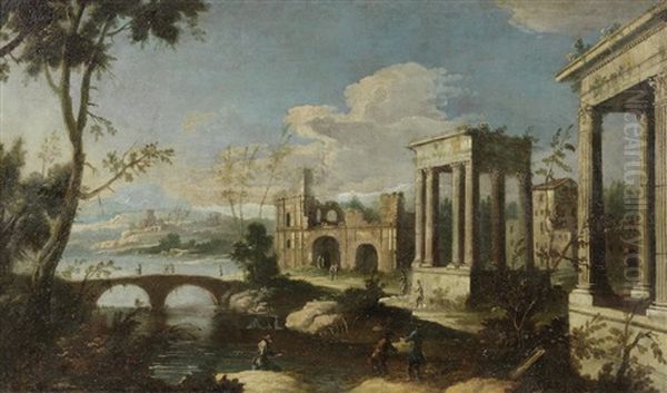 An Extensive River Landscape With Ruins - view 1