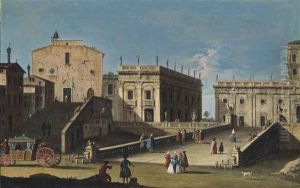 A View Of The Campidoglio, Rome, With Santa Maria In Aracoeli, A Carriage And Elegantly Dressed Figures In The Foreground by Master of the Langmatt Foundation Views