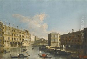 View Of The Grand Canal Towards The Rialto Bridge From The North, The Fondaco Dei Tedeschi To The Left by  Master of the Langmatt Foundation Views