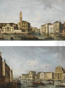 Venice, A View Of The Grand Canal With The Church Of San Geremia And The Entrance To The Cannaregio; Venice, A View Of The Grand Canal With The Churches Of Santa Lucia And The Scalzi (pair) by  Master of the Langmatt Foundation Views