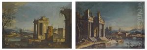 Architectural Capriccio With Two Women And A Child In The Foreground; Architectural Capriccio With Figures By The Water (pair) by Master of the Langmatt Foundation Views