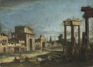 An Architectural Capriccio With Roman Ruins, With Figures Conversing In The Foreground An Architectural Capriccio With Roman Ruins, With Figures Conversing In The Foreground