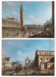 Venice, View Of The Piazzetta Looking North; Venice, View Of The Campo Santi Giovanni E Paolo With The West End Of The Church And The Scuola Di San Marco (pair) by Master of the Langmatt Foundation Views