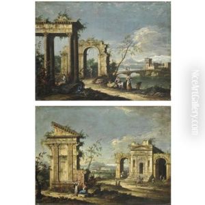 Capricci Architettonici Con Figure (pair) by  Master of the Langmatt Foundation Views