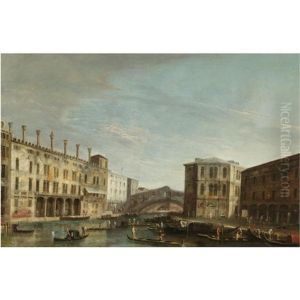 Venice, A View Of The Grand Canal Looking South Towards The Rialto Bridge by Master of the Langmatt Foundation Views
