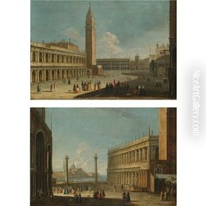Venice, A View Of The Piazzetta Looking North Towards Piazza San Marco With The Biblioteca Marciana And Campanile On The Left (+ Venice, A View Of The Piazzetta From The Basilica Di San Marco Looking by  Master of the Langmatt Foundation Views