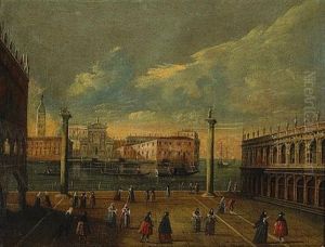 A View Of St. Mark's Square With Numerous Figures (+ Another Similar; Pair)