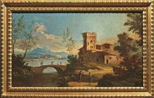 Flusslandschaft Mit Dorf Und Brucke Flusslandschaft Mit Dorf Und Brucke