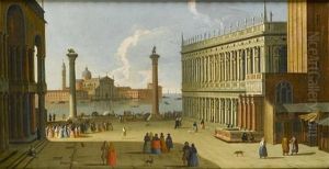 Elegant Figures In The Piazzetta, Venice, Looking South With A View Towards San Giorgio Maggiore by  Master of the Langmatt Foundation Views