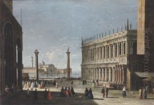 Elegant Figures In The Piazetta, Venice, Looking South With A View Towards San Giorgio Maggiore by Master of the Langmatt Foundation Views