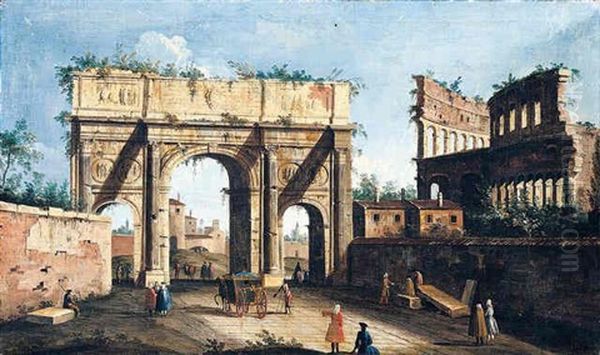 Rome, A View Of The Arch Of Constantine, With The Colosseum In The Right Background - view 1