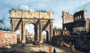 Rome, A View Of The Arch Of Constantine, With The Colosseum In The Right Background by Master of the Langmatt Foundation Views
