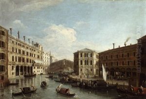 The Grand Canal And The Rialto Bridge, Venice, From The North by Master of the Langmatt Foundation Views