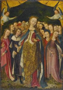 Saint Ursula Protecting The Eleven Thousand Virgins With Her Cloak by Master of the Legend of Saint Barbara