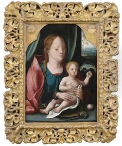 Madonna Mit Dem Christusknaben, Der Einen Papagei Auf Seiner Linken Hand Halt by Master of the Parrot