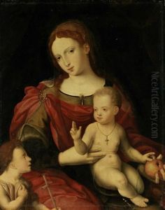 Madonna Mit Jesus Und Johannes Dem Taufer by Master of the Parrot