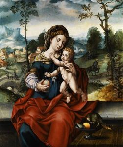 Madonna Mit Dem Kind In Landschaft by Master of the Parrot