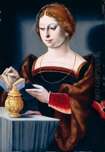 The Magdalene Seated At A Table Holding An Open Book