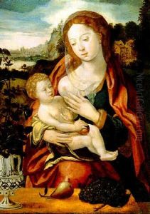 Maria Mit Dem Kind Vor Einer Weiten Landschaft Mit See. ... by Master of the Parrot