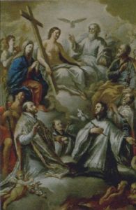 La Trinita In Gloria Con La Madonna, San Giuseppe, San Giovanni Battista, Sant'ignazio Di Loyola, San Francesco Saverio E Sant'agostino by Giuseppe Mastroleo