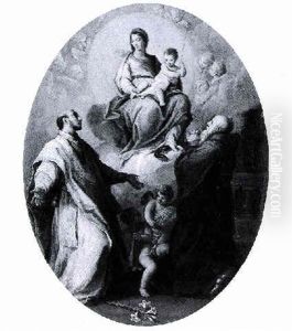 The Madonna And Child With Sts. Ignatius, Loyola And Anthony Of Padua by Agostino Masucci