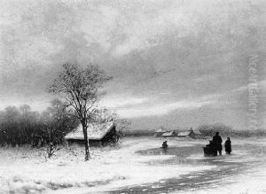 Figures In A Winter Landscape by Johannes Engel Masurel