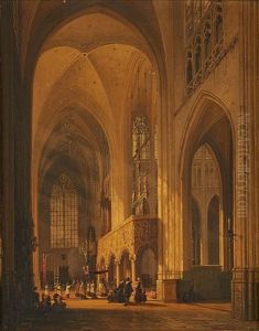 Interieur D'eglise Anime by Joseph Maswiens