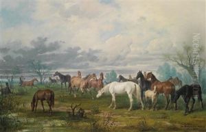 Pferdeherde Mit Hirten by Josef Mathauser