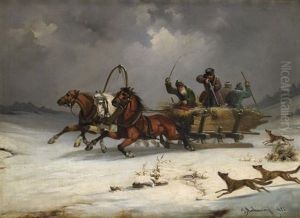 Chasse Au Loup by Josef Mathauser