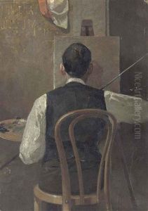 The Artist At His Easel (louis Abrahams) by John Mather