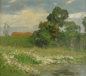 Sommerlandschaft. Bluhende Wiesen An Einem Weiher by Carola Baer von Mathes