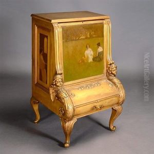 "women In Repose" Painted On Music Cabinet (3 Works) by Arthur Frank Mathews