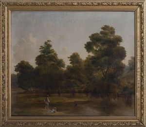Boys Fishing In A Stream by William Thomas Mathews