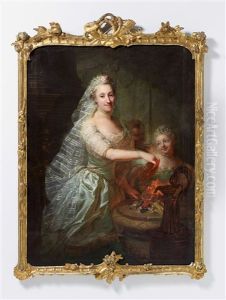 Portrat Der Magdalene Charlotte Von Olthoff Im Weisen Kleid Als Opferpriesterin, Neben Ihr Die Tochter Eleonore
