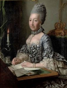 Portrait Of Ulrike Sophie, Princess Of Mecklenburg-schwerin, In A Silver Dress With Lace Cuffs, Seated At A Writing Desk